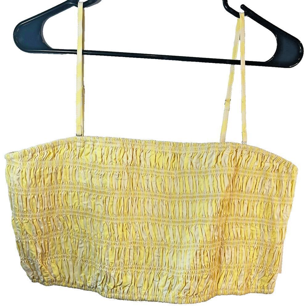 Stripe Shirred Crop Tank Cotton Tube Top Adjustable Straps- A New Day, Yellow XL